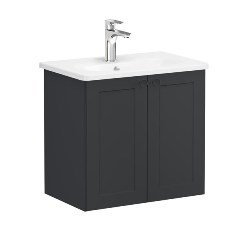 Vitra Root Classic 68642 Lavabo Dolabı, Kapaklı, 60 Cm, Dar, Mat Grafit, Yuvarlak Lavabolu